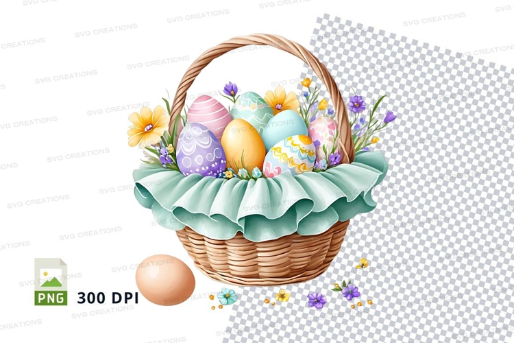 Easter basket with decorated eggs