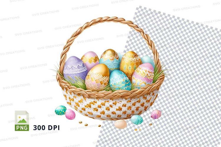 Easter basket with decorated eggs