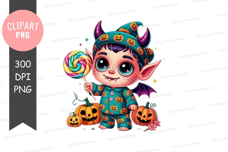Cute halloween elf with lollipop