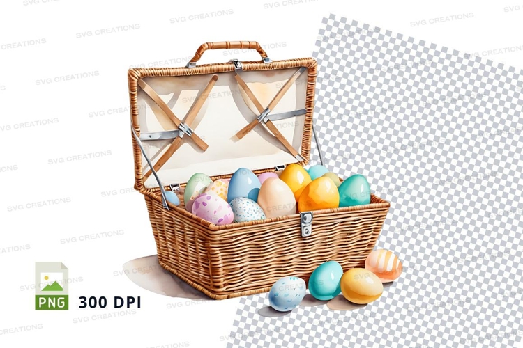 Easter basket with decorated eggs