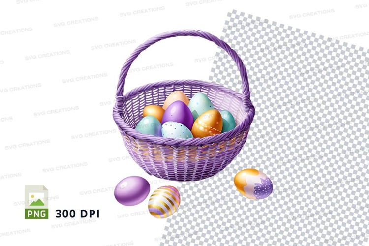 Easter basket with decorated eggs