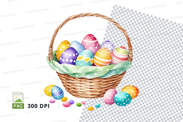 Easter basket with decorated eggs