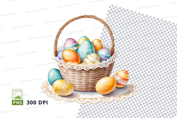 Easter basket with decorated eggs