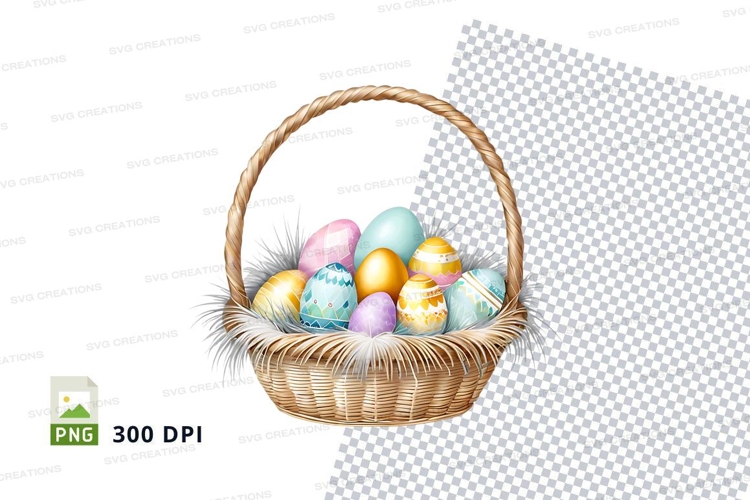 Easter basket with decorated eggs