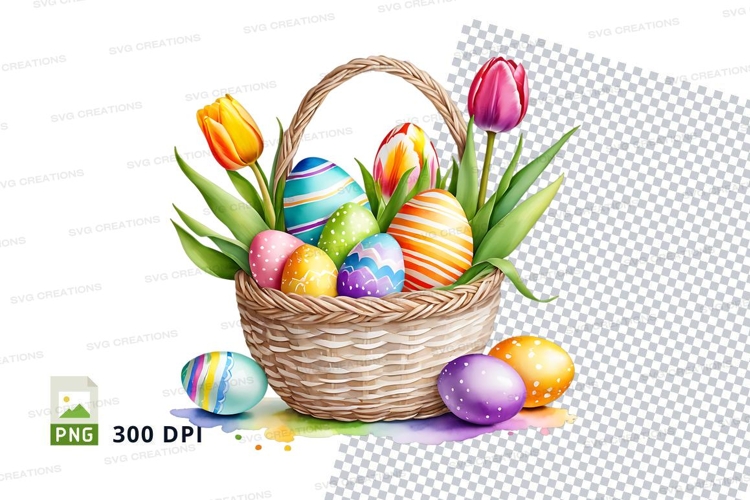 Easter basket with eggs and flowers