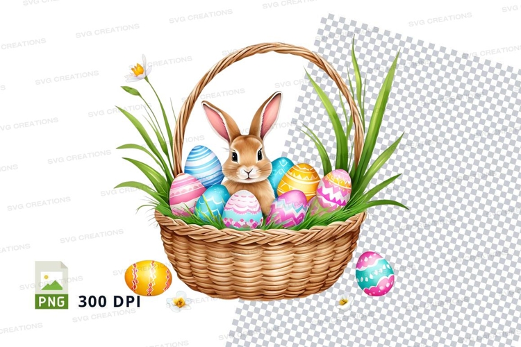 Easter basket with bunny and eggs