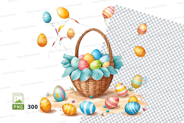 Easter basket with decorated eggs