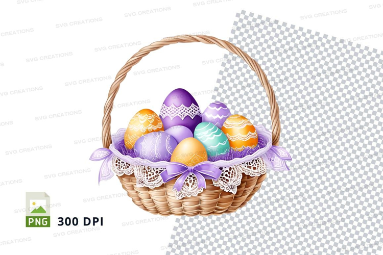 Easter basket with decorated eggs