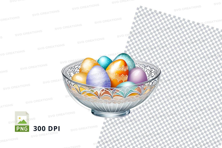 Colorful easter eggs in a decorative bowl