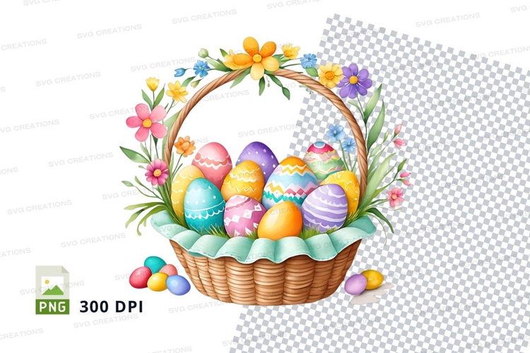 Easter basket with decorated eggs