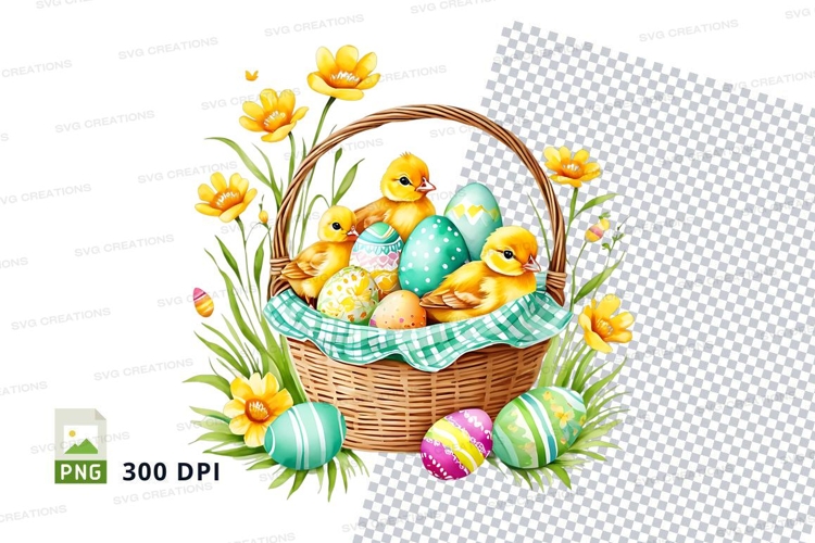 Easter basket with chicks and eggs
