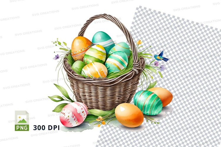 Easter basket with decorated eggs