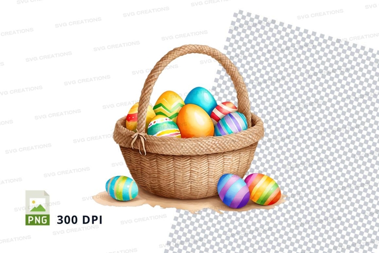 Easter basket with decorated eggs