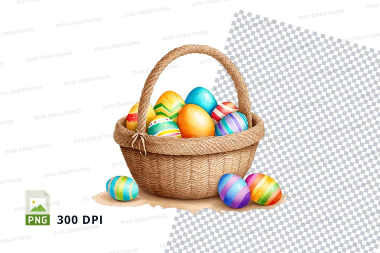 Easter basket with decorated eggs