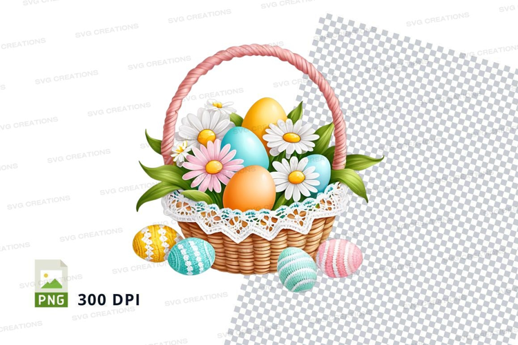 Easter basket with eggs and flowers