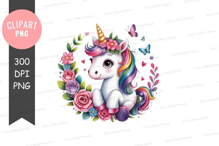 Magical unicorn with floral crown