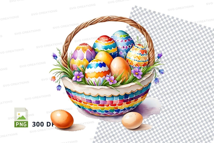 Easter basket with decorated eggs