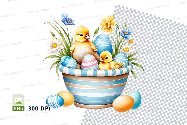 Easter basket with chicks and eggs