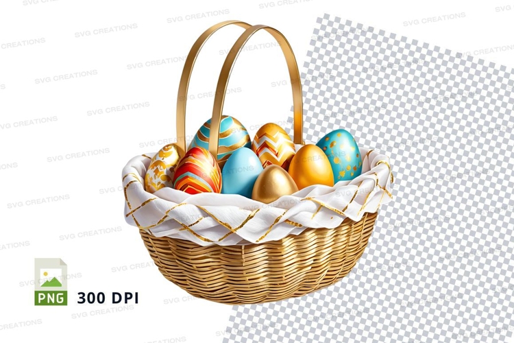 Easter basket with decorated eggs