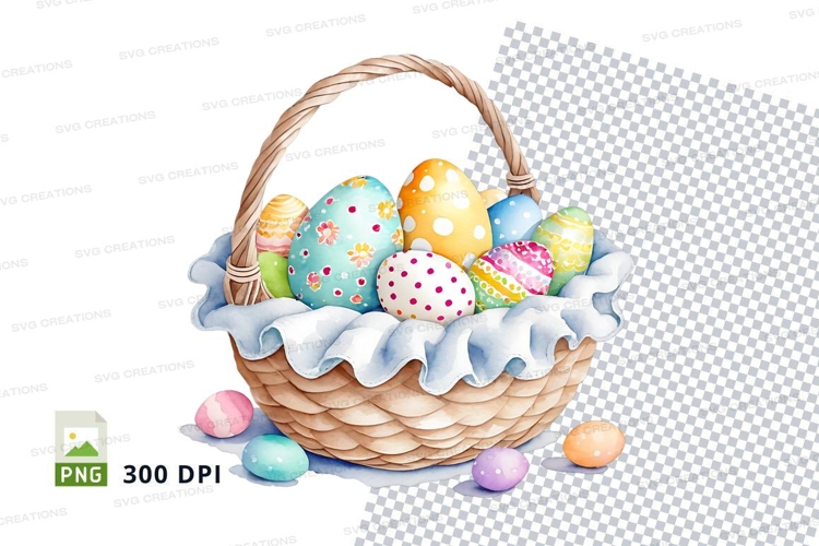 Easter basket with decorated eggs