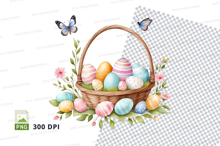 Easter basket with eggs and butterflies
