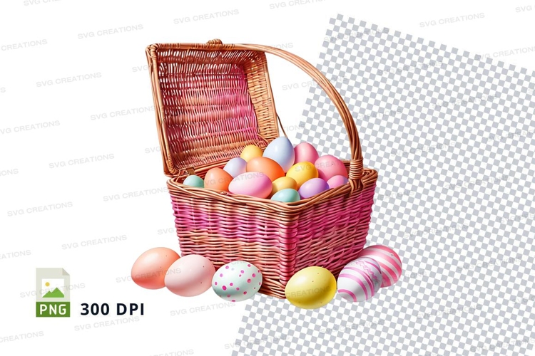 Easter basket with decorated eggs