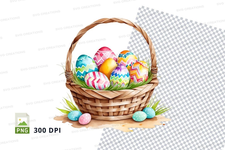 Easter basket with decorated eggs