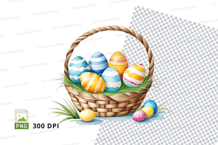 Easter basket with decorated eggs