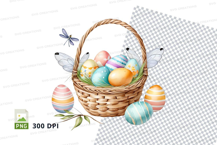 Easter basket with decorated eggs