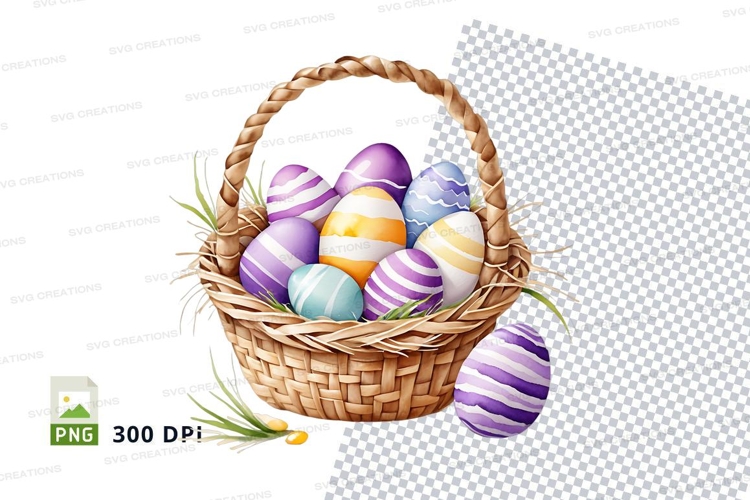 Easter basket with decorated eggs