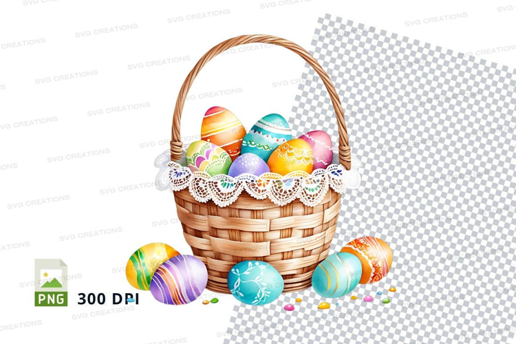 Easter basket with decorated eggs
