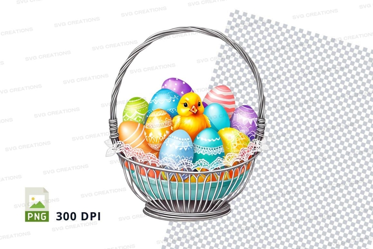 Easter basket with chick and eggs