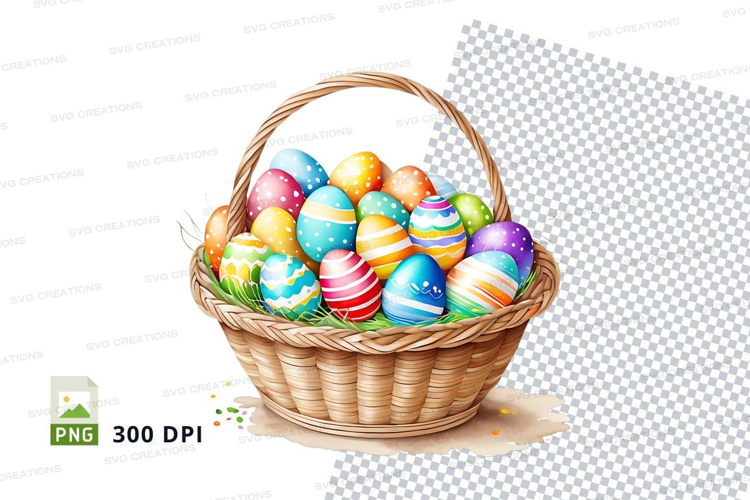 Easter basket with decorated eggs