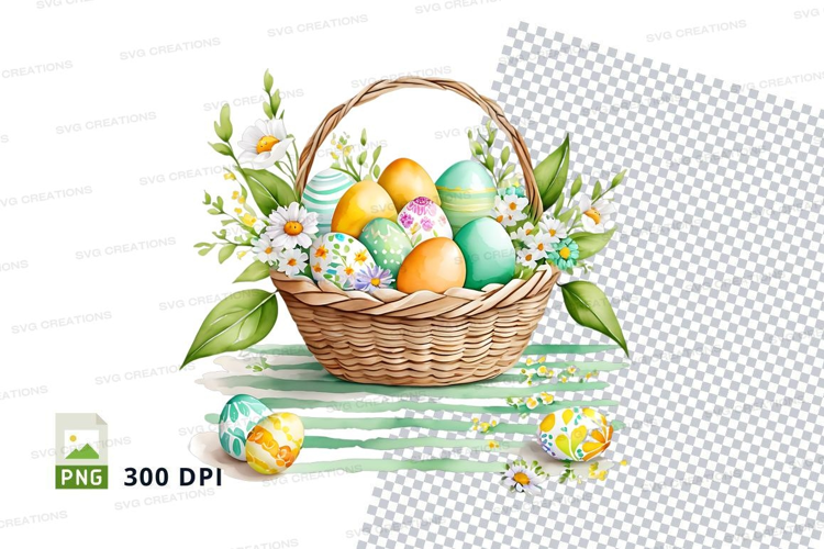 Easter basket with decorated eggs
