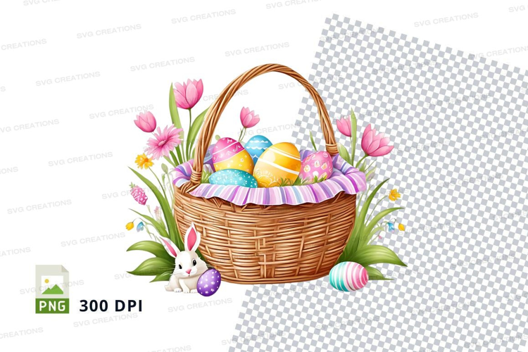 Easter basket with eggs and flowers