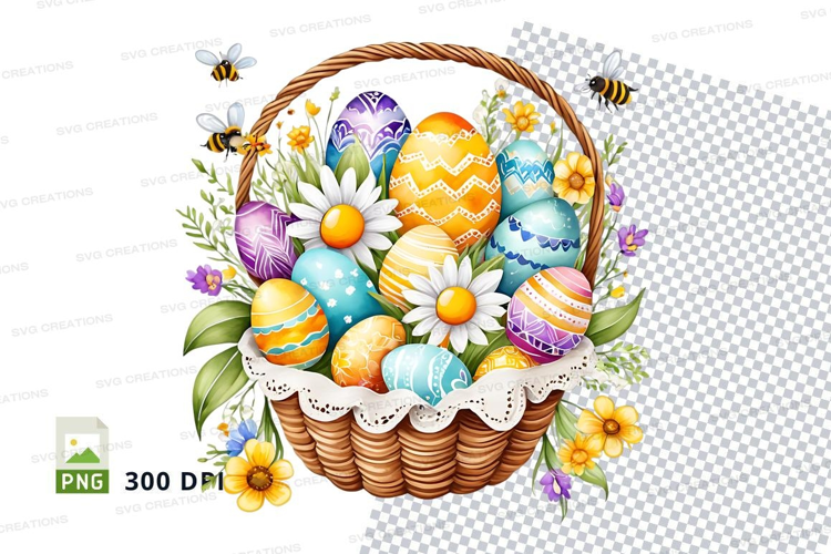 Easter basket with decorated eggs