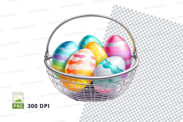 Colorful easter eggs in a basket