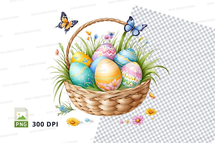Easter basket with decorated eggs