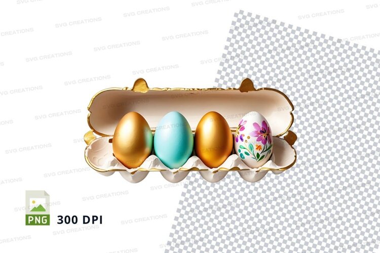 Decorative easter eggs in egg carton example image 1