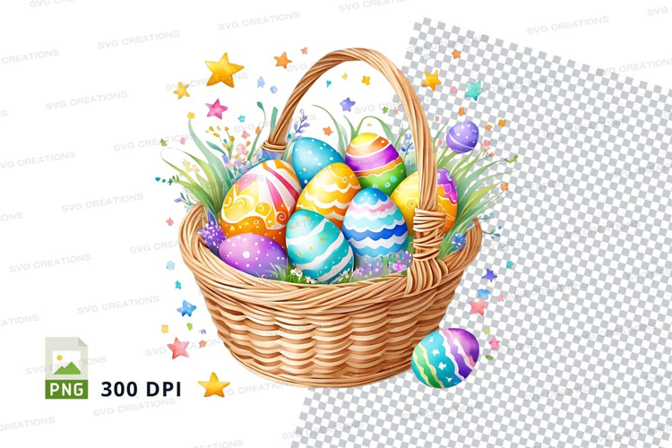Easter basket with colorful eggs