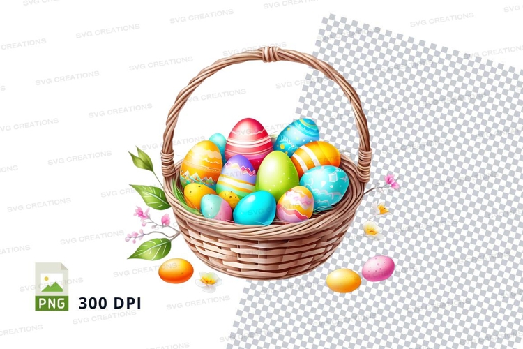 Easter basket with decorated eggs