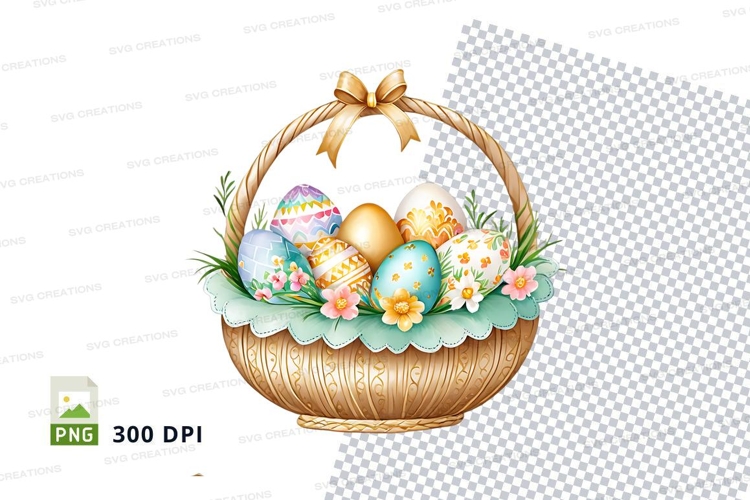 Easter basket with decorated eggs