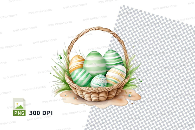 Easter basket with decorated eggs