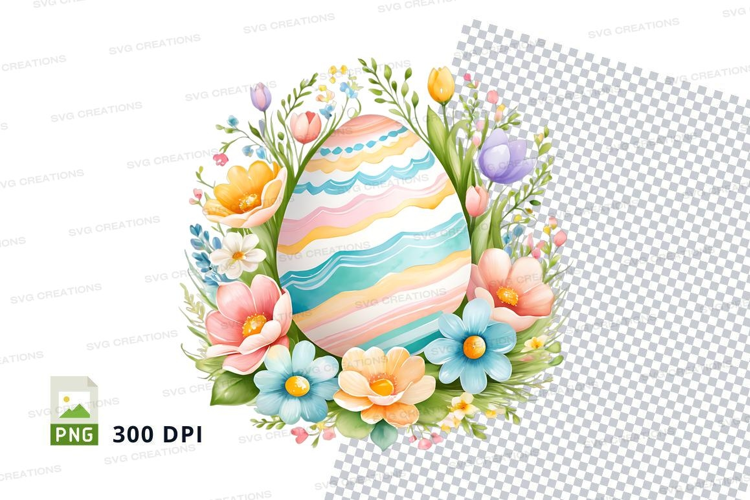 Colorful easter egg with floral wreath