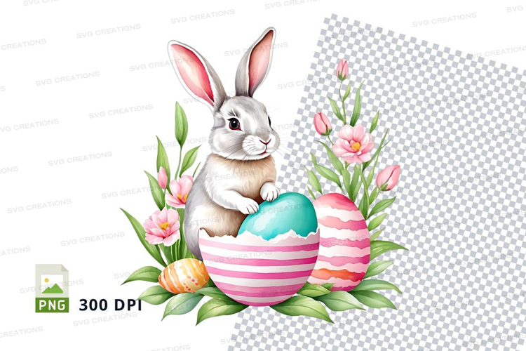 Easter bunny with eggs and flowers
