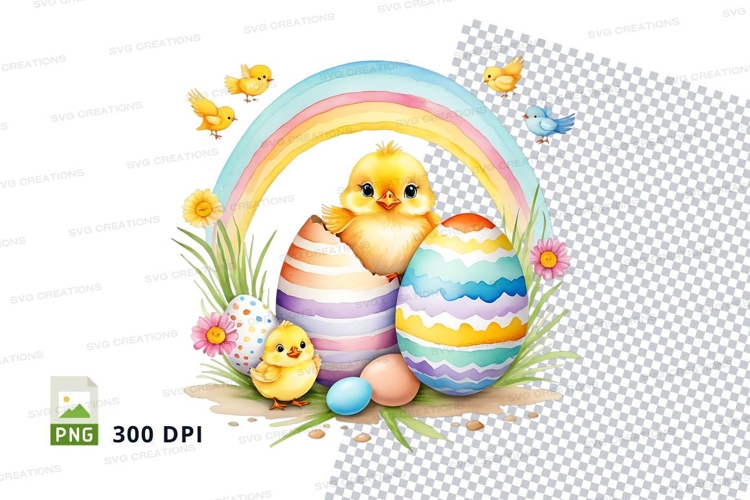 Easter celebration with chicks and eggs