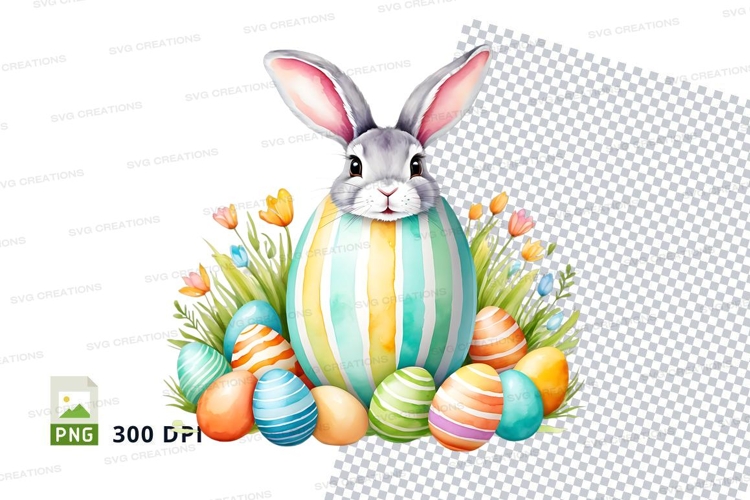 Easter bunny with colored eggs