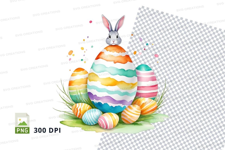 Easter bunny with colorful eggs