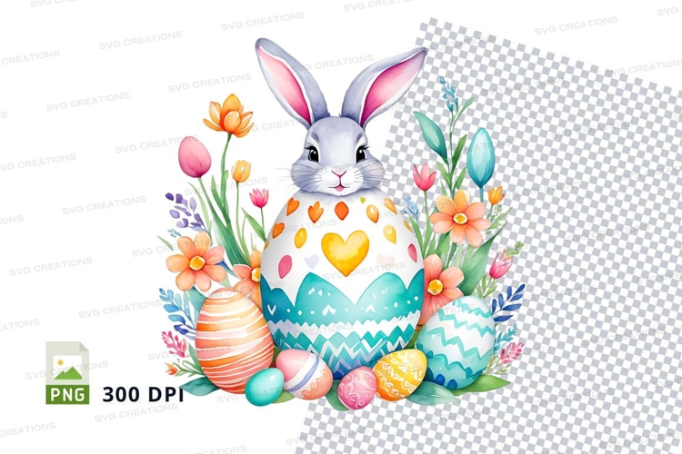 Easter bunny with decorated eggs