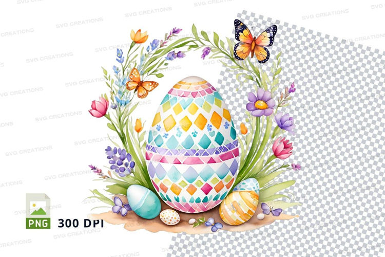 Colorful easter egg with floral frame